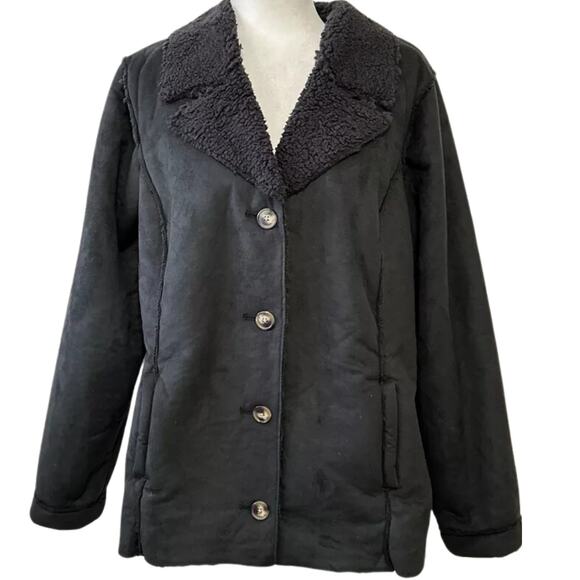 Susan Graver Weekend Bonded Faux Suede & Sherpa Black NWT Size 2X - Picture 2 of 2